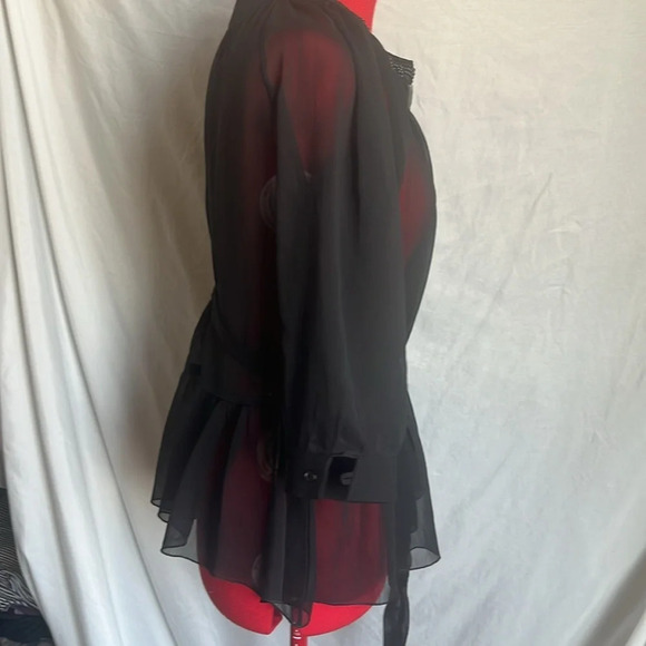 Aziz Sheer Blouse with Gem Neckline Large 3/4 Sleeves SM171 - Picture 5 of 7